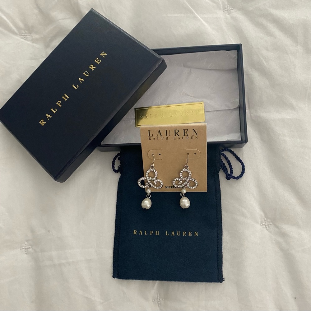 Ralph Lauren Silver Crystal Pearl Earrings - Picture 4 of 4